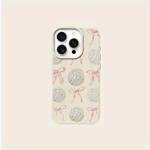 "Cute Volleyball & Bowknot Design Shockproof Anti-Slip TPU Leather Texture Phone Case for iPhone 11/12/13/14/15/16/17//X/XS Samsung - Perfect Gift for Friends Family"