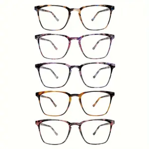 5 Pack Trendy Reading Glasses Blue Light Blocking for Women Men Classic Color Print Spring Hinge HD Lenses Daily Eyeglasses