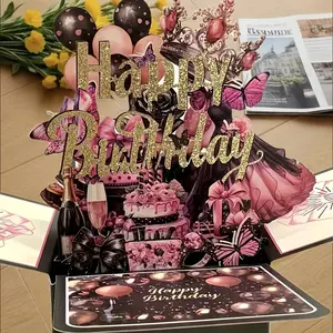 Elegant 3D Birthday Greeting Card Set with Unfold Design, Shiny Balloons and Cake Theme, Interactive Greeting Card, Perfect Birthday Decoration Gift, Elegant Cards