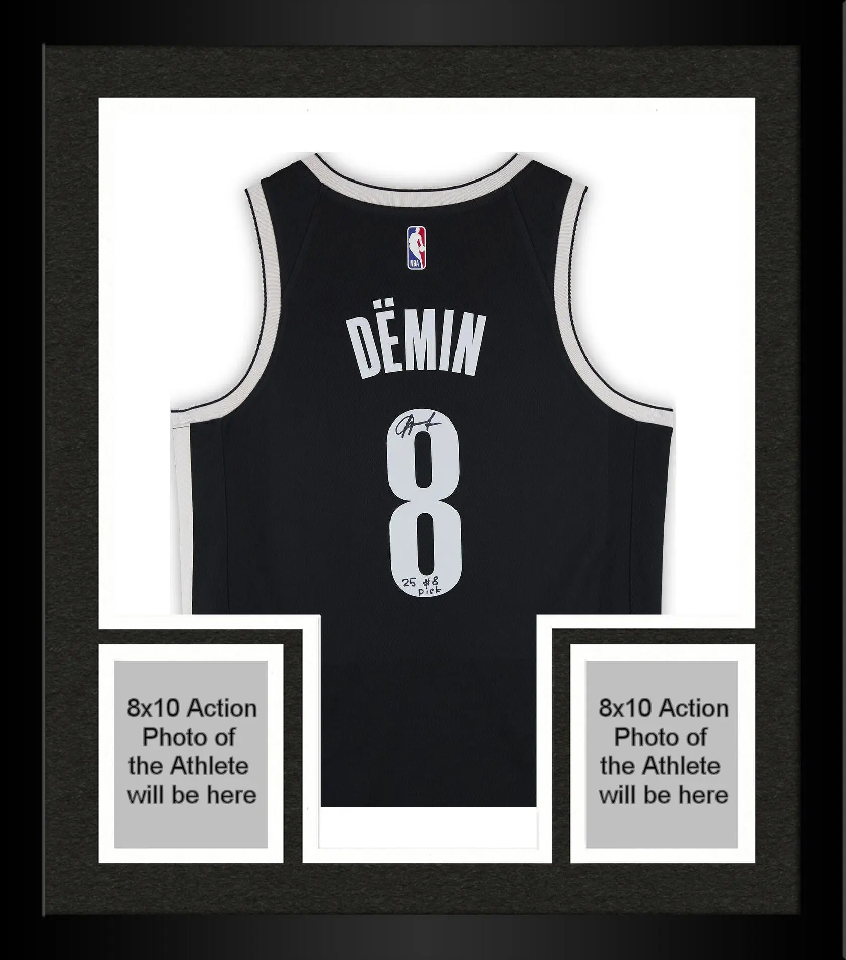 Framed Egor Demin Brooklyn Nets Autographed Nike Black Icon Swingman Jersey with "25 #8 Pick" Inscription - Fanatics Authentic Certified