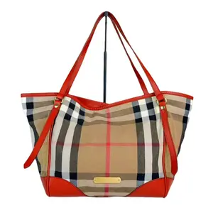Pre-owned BURBERRY Fabric Tote Bags Canterbury Tote Bag Plaid Design with Red Accents and Gold Hardware
