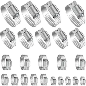 YUCDXVF 24 count Adjustable Stainless Steel Hose Clamps, 1/4"-2" (6-51mm) Stainless Steel Hose Clamp Assortment Kit Our Hose Clamps Are  For Home, Garden and Automotive Hose Connections