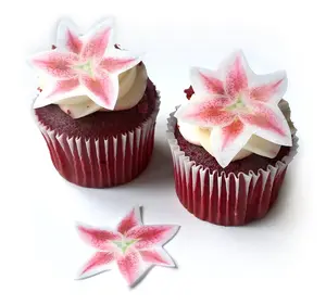 24 Stargazer Lily Flower Flat Edible Wafer Paper Flowers  Very Small 1.5" Flower Cake Cupcake Toppers Decoration