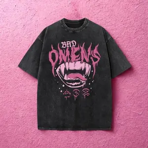 Bad Omens Shirt, Pink Vamp Mouth Graphic Tee, Vintage Wash Heavyweight T-Shirt, Y2K Goth Streetwear Unisex Drop Shoulder BK6 YX2