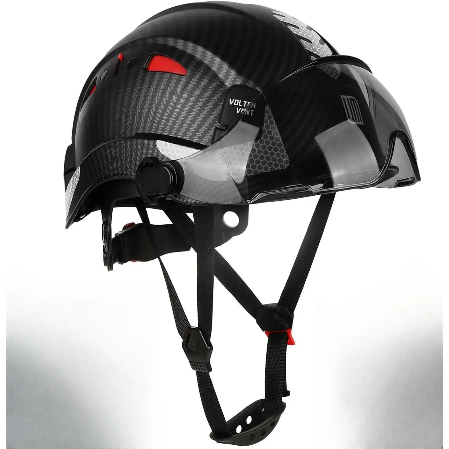 Unisex Adjustable Lightweight Safety Helmet Hard Hat for Construction, Detachable Safety Glasses Goggles, Reflective Stickers, Vented ABS Plastic, 6-Point Ratchet Suspension, Chin Strap, 1-Hand Adjustment