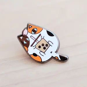 Calico Cat and Bubble Tea Enamel Pin