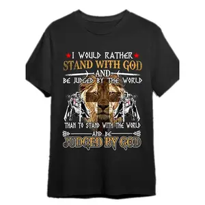 Men's "I'd Rather Be Judged By God" Knight Templar Christian Graphic T-Shirt - Lion & Cross Design, Bold Statement Tee, Short Sleeve Casual Round Neck, Machine Washable Black Shirt for Men 099