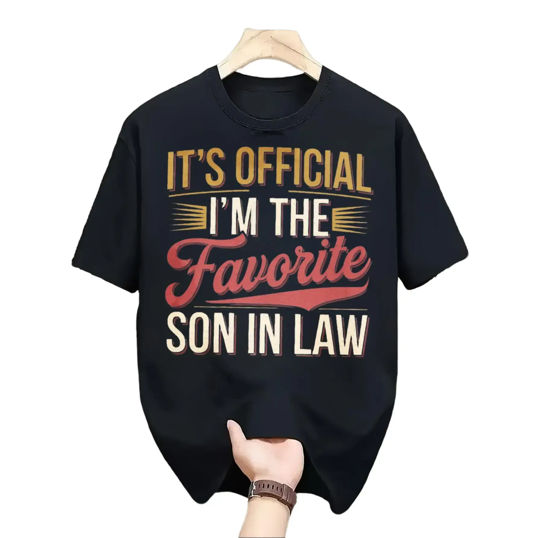 Casual Graphic, Men's T-Shirt, It'S Official I'M The Favorite Son In Law Text Design, Summer Daily Wear, Gift For Son In Law