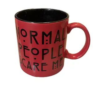 Normal People Scare Me Red Coffee Mug with Bold Black Text Design
