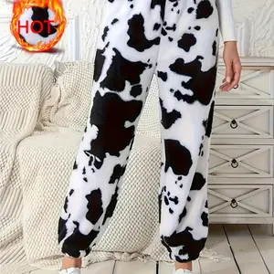 Autumn and winter women's fashionable cow print plush knitted loose pants, comfortable and fashionable wool casual wear, comfortable and fashionable