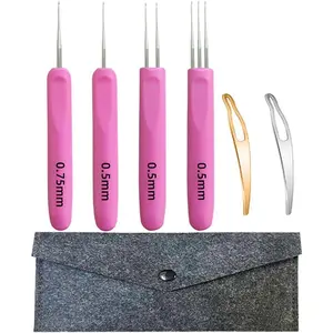 Dreadlock Crochet Hooks for Hair 0.5mm,Locs Crochet Needle Dreads,Soft Ergonomic Handles Grip,2 Pieces Hair Interlocking Tool for Braid Craft (6 Crochet Hooks for Hair)