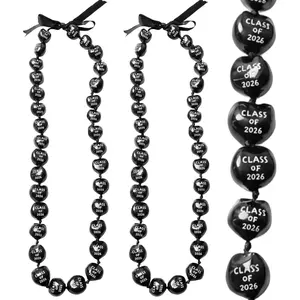 Graduation Leis 2026 Kukui Nuts Necklace Class of 2026 Black Hawaiian Leis with Ribbon Bow for Men Women