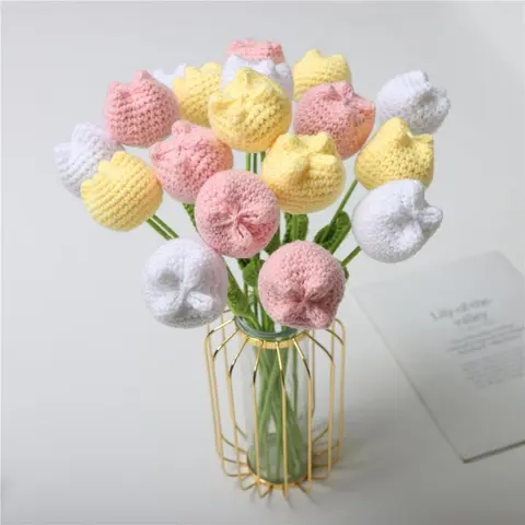 10pcs/set Crochet Tulips without Vase, Artificial Flowers for Home Decor, Perfect for Living Room, Bedroom, Wedding, Decorative Ornaments Plants