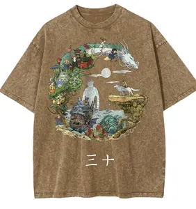 Men's Studio Ghibli Anime Vintage Graphic T-Shirt - Unisex Cotton Round Neck Short-Sleeve Casual Everyday Streetwear Top (Suitable for Women's Wear)