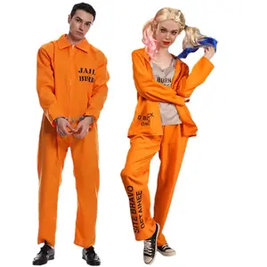 Halloween Big Men Big Women Couple Style Orange Prisoner Cosplay Party Costume Jumpsuit Uniform Set