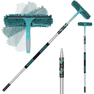 20  High Reach Window  with 5-12Ft Extension Pole, Window Cleaner Tool with 3-Stage Telescoping Pole, Window Cleaning Kit with Rotatable  (2  & 2 Microfibre Cloths)