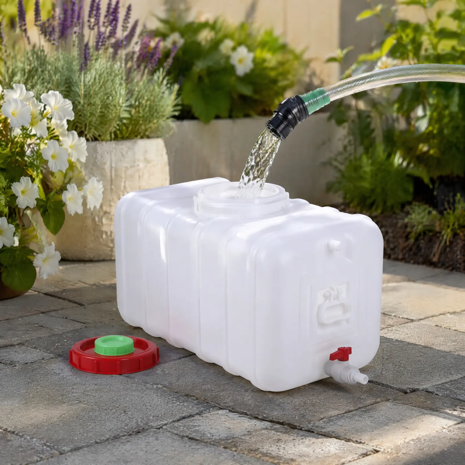 Water Storage Tank 29 Gallon 110L Polyethylene Large Capacity with Spigot Hose Multifunctional for Camping RV Farming and Emergency Use