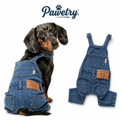 Pawetry DIY Adjustable Denim Dog Overalls - Cute Dachshund Clothes, Durable Denim Fabric, Comfortable Fit, Vintage Streetwear Photoready Style, S-M Daily Walks Outfit, Christmas Gift (Sizes S-3XL)