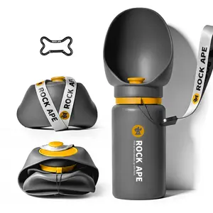 ROCK APE Collapsible Silicone Dog Travel Water Bottle with Bowl, BPA-Free, Leak-Proof, One-Handed Operation, Gray