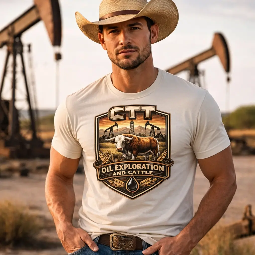 CTT Oil Exploration & Cattle Design T-Shirt | Oilfield Ranch Graphic | Landman Tee