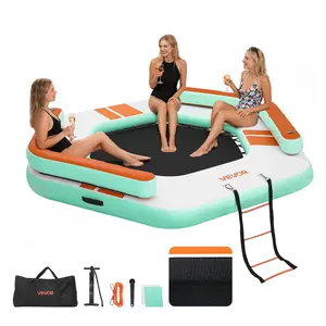 VEVOR Inflatable Floating Dock, 8.5 x 8.5 FT Inflatable Dock Platform, Non-Slip Water Air Mat with Portable Carrying Bag and Detachable Ladder, Floating Water Platform Island Raft for Pool Beach Ocean