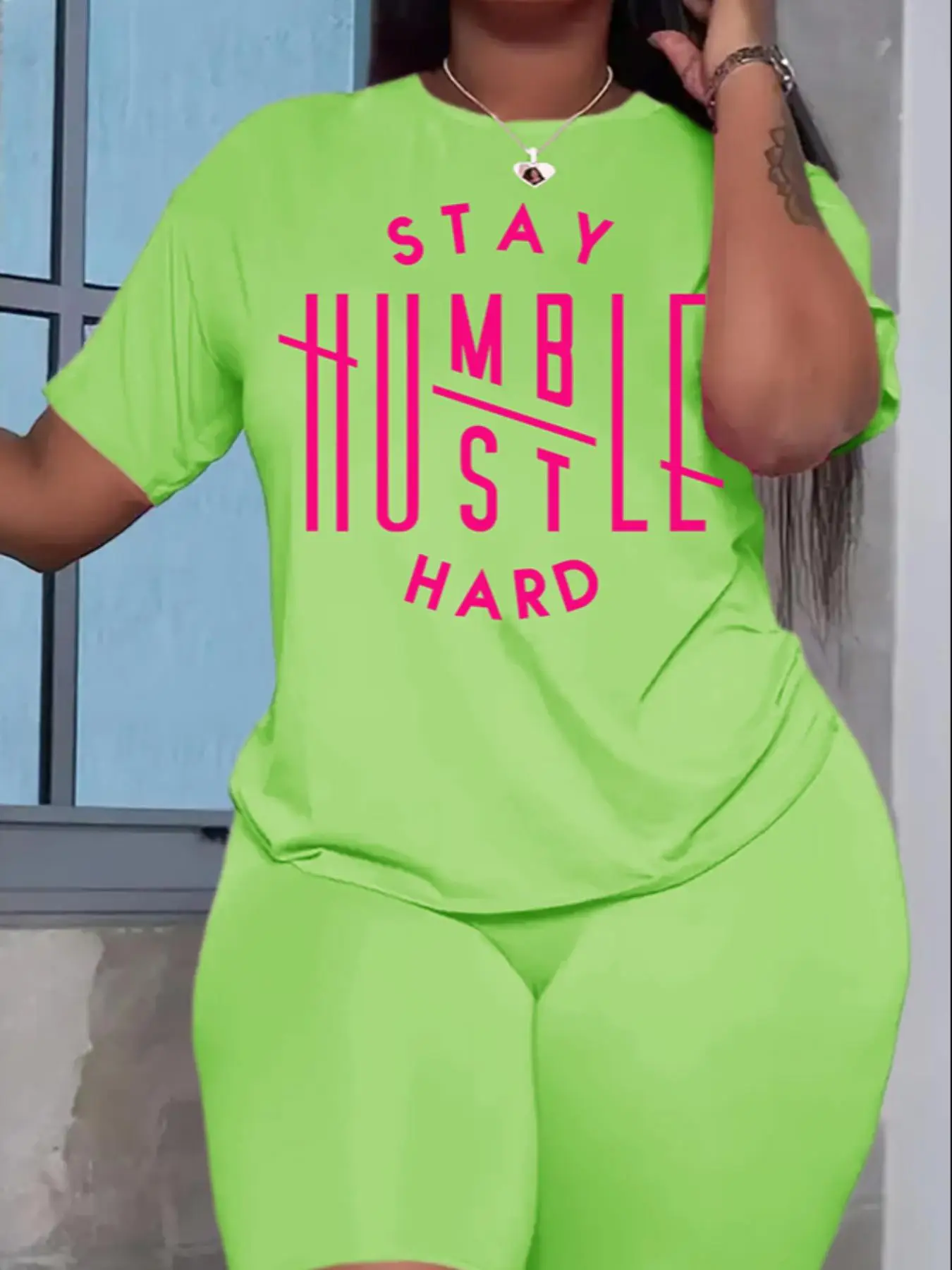 Women's Two-piece Sets Letter Print Short Sleeve T-shirt & Biker Shorts, Summer Clothes Women, Athletic Graphic Tee and Skinny Shorts Sweatsuit Set fo