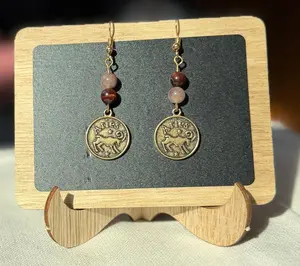 Natural Stone Zodiac Earrings-Aries