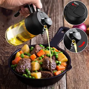 2-in-1 Glass Oil Sprayer & Dispenser 470ml Olive Oil Sprayer for Salad & Cooking - Kitchen Gadget with 16oz Oil Bottle - Utensils
