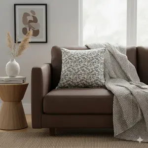 Cream Leaf Embroidered Pillow, Sofa Living Room Luxurious Cushion, Nordic Vintage B&b Soft Decoration, Style (no Pillow Insert)