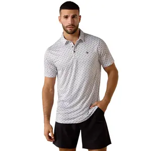 Ariat Men's All Over White Southwest Triangle Print Fitted Polo 10073433