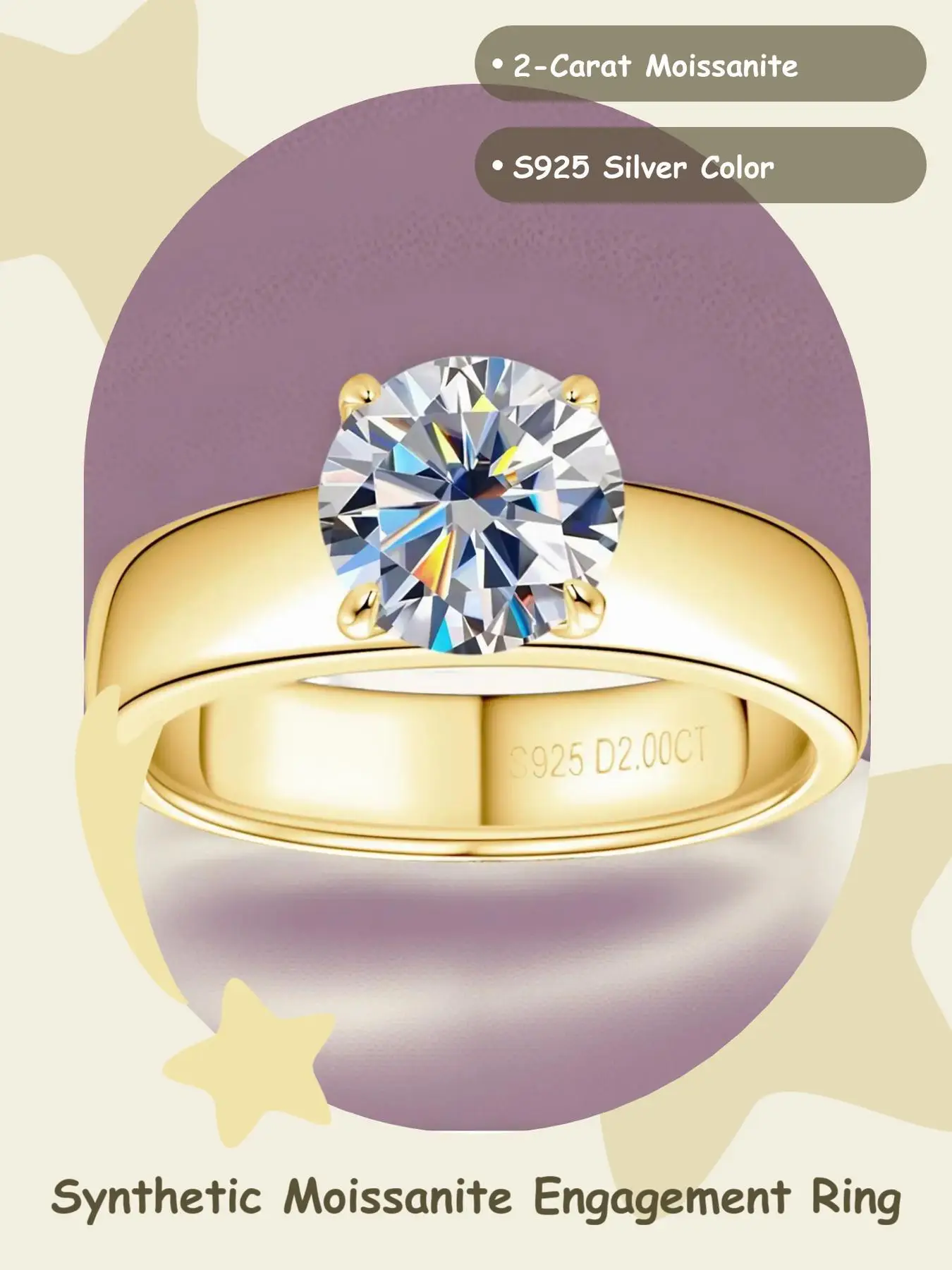 2024 New Style Synthetic Moissanite Ring, S925 Sterling Silver Classic Four Claw Ring, Wedding Ring, Fashion Jewelry Accessories for Women & Men