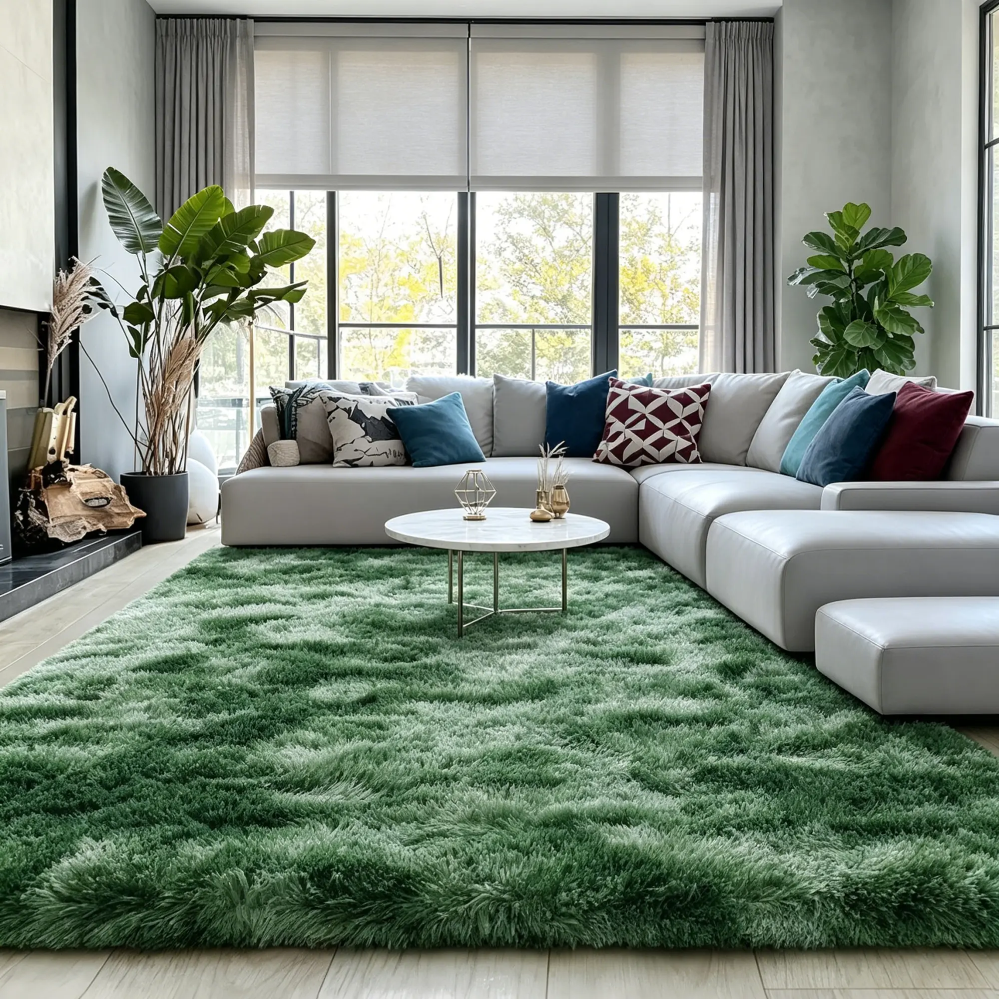 G-DAKE Dark Green Tie-Dye Shaggy Fiber Rug, Ultra Soft Durable Indoor Plush Area Rug with Upgrade Anti-Slip Base, Modern Home Decor for Living Room, Bedroom, 4×6Ft