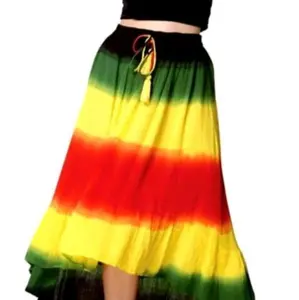 Caribbean Rasta Drawstring Skirt - Colorful Striped Design with Tassel Accent for Stylish Wear