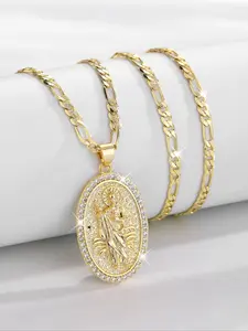 14k Gold Plated St Jude Pendant Necklace, Fashion Religious Charm Necklace for Party, Daily Decor, Trendy All-match & Exquisite Jewelry for Birthday Gift