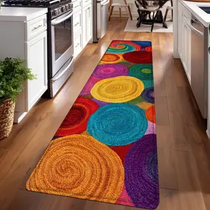 1PC，Colorful Spiral Disc PatternPatterned strip rugs, used for everyday or festive decorations, entryway mats, RV mats, bathroom non-slip mats, bedroom bedside mats, and kitchen mats.