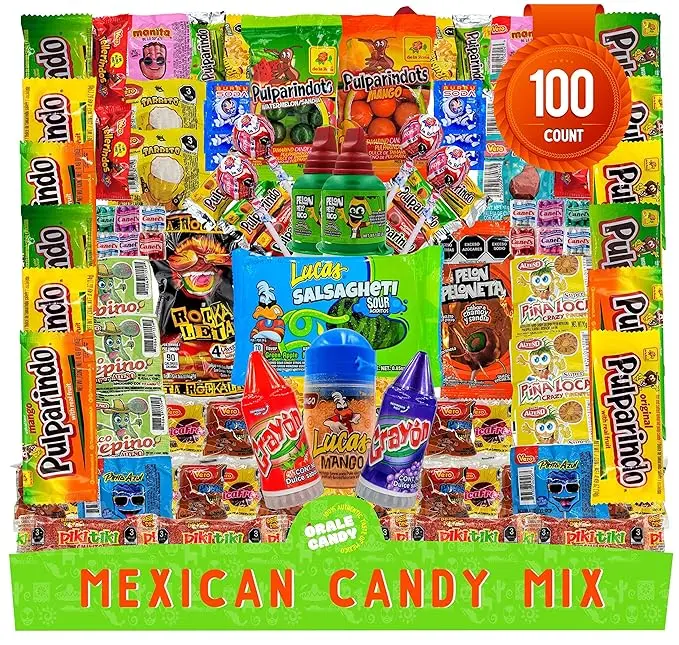 Mexican Candy Mix Assortment, Dulces mexicanos, Includes Vero mango, Salsaghetti, Peloneta, Pelon pelo rico, bulk candies, pulparindo, candy box variety pack