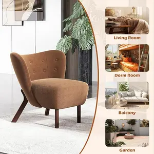 【Summer Sale】EBELLO Modern Accent Chair, Fabric Upholstered Wingback Side Chair with Wooden Legs, Slipper Chair for Living Room, Bedroom, Entryway, Brown