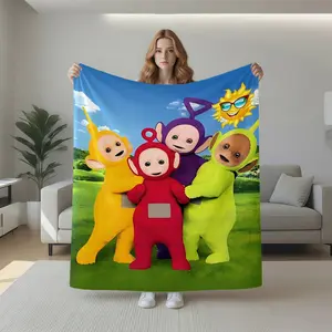 1pc Teletubbies Tinky Winky, Dipsy, Laa-Laa, Po & Sun Baby Characters Flannel Figure Print Blanket, Super Soft Warm Lightweight Cozy Throw for Sofa, Bed, Travel, Camping, Office, Car, Home Decor, Holida