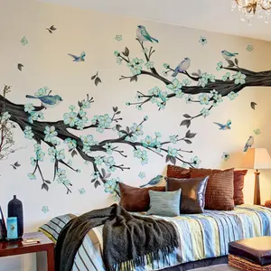 Bird & Flower Pattern Wall Sticker, Self Adhesive Wall Decal, Decorative Sticker for Home Bedroom Living Room, Ornaments