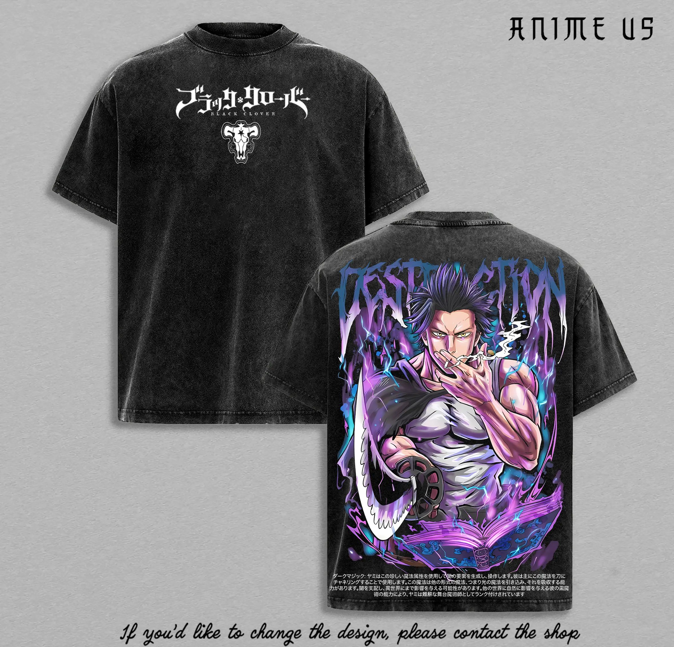 Yami Sukehiro x  Black Clover Shirt Vintage Washed Tee | Anti Magic Devil Union Anime Graphic Tee | Asta Staria Devil Form Streetwear | Gift for Anime & Manga Fans