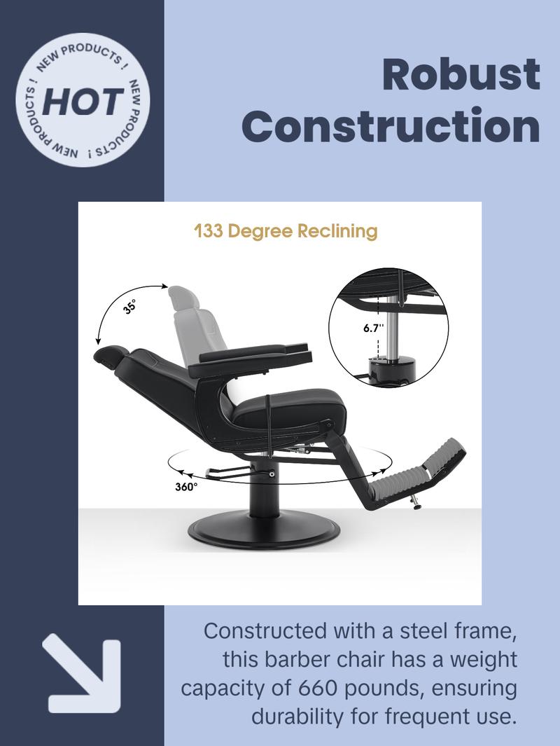 BarberPub Reclining Barber Chair, Hydraulic Styling Salon Chair for Hair Stylist 8334