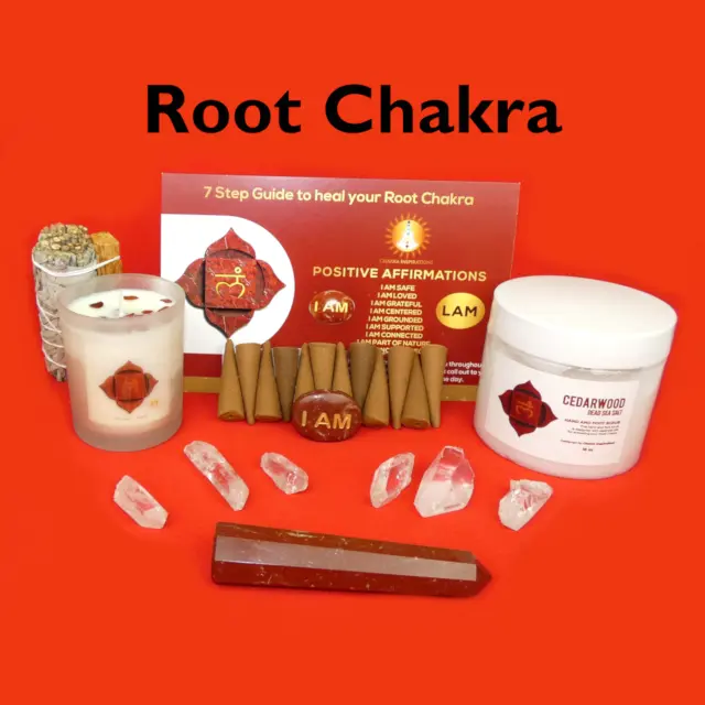 Root Chakra Healing Kit - Chakra: Crystals, Aromatherapy, Healing Guide, Prayers, Mudras, Meditation - Chakra for beginners