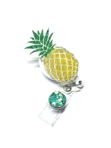 Pineapple Badge Reel Retractable Swivel Alligator Clip for Nurses Dental Teachers 2” Badge Holder