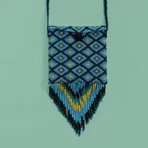 Hibiscus - Native Beaded Medicine Bag with a Bold Geometric Design - Handmade by Mexican Artisans - Mother Sierra