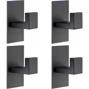 4Pack Adhesive Towel Hooks, Heavy Duty Wall Hooks, Towel Hooks for Bathroom Kitchen Adhesive, SUS304 Stainless Steel  Sticky Hooks for  Towel,Clothes,Robe,Coat, Matte Black
