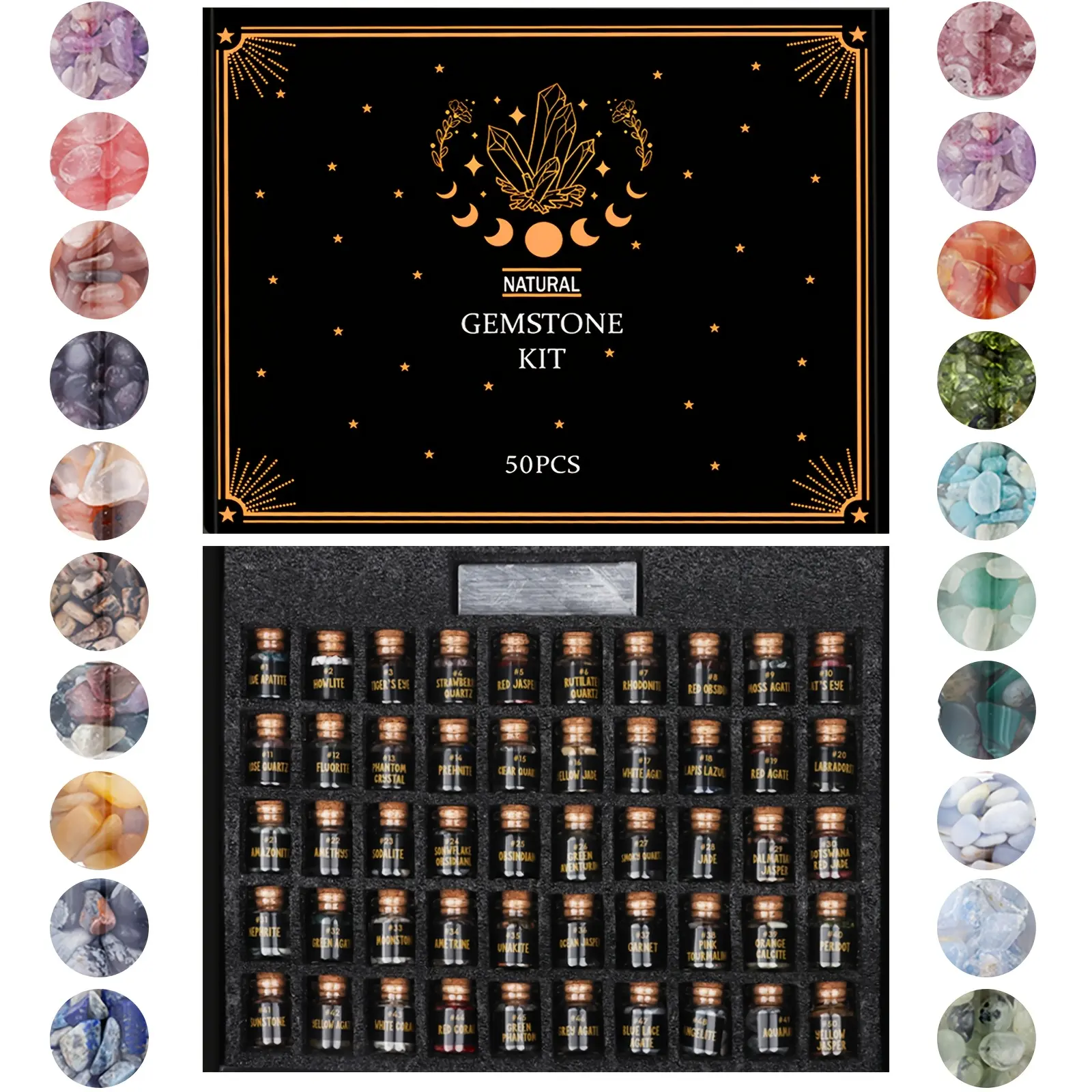 Real Crystal Witch Healing Crystals For Beginners Set-50pcs Bulk Crystals And Healing Stones - Real Mini Crystals For Spell Jars - Crystals For Witchcraft - Crystal Sets For Witchcraft Supplies, for Halloween