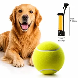9.5 in Giant Dog Tennis Ball, Interactive Fetch & Chew Toy, Durable Outdoor Play Toy for Large-Medium Dogs with Included Air Pump, Interactive Chew