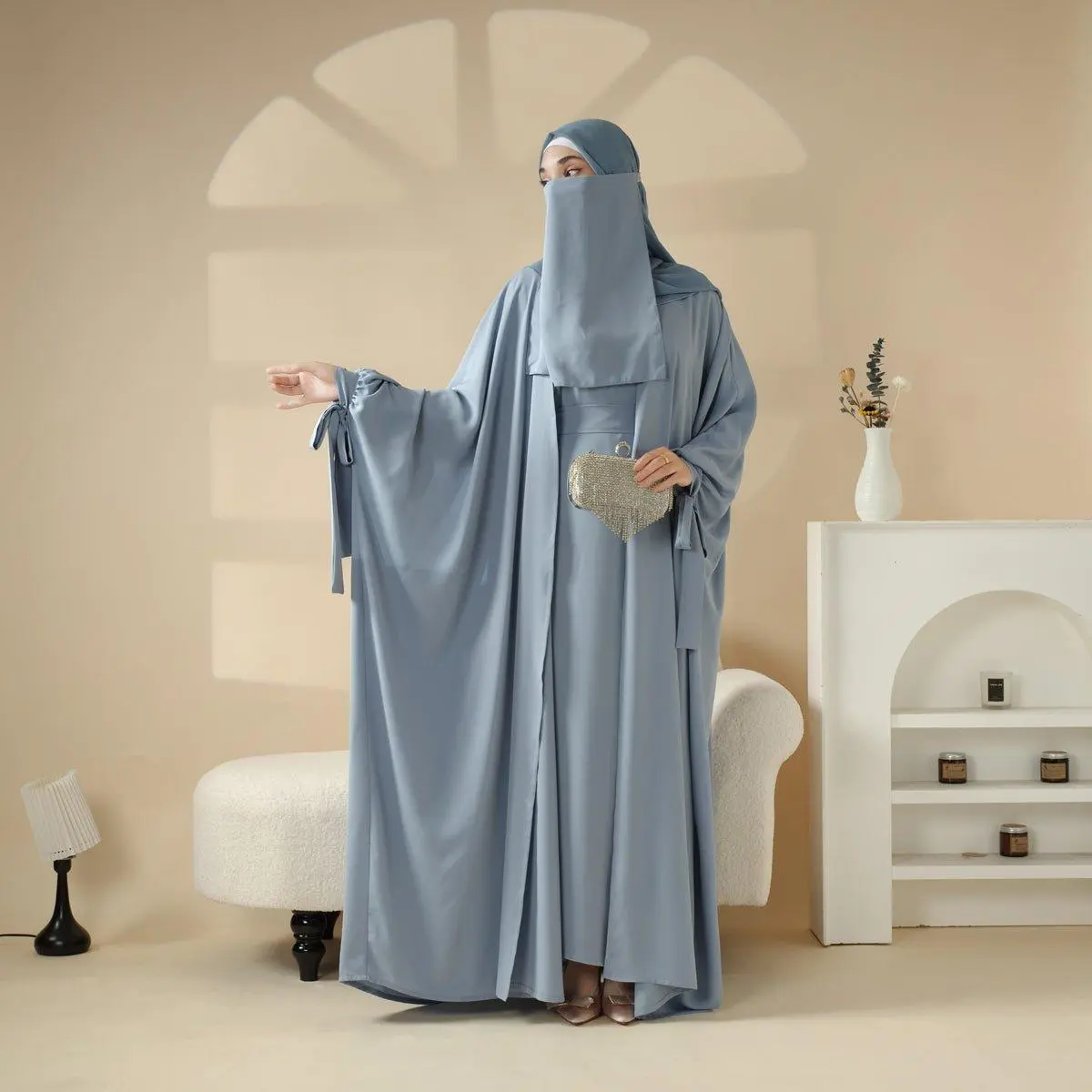 Modesty Muslim Premium Farasha Open abaya 5-Piece Set | Elegant Butterfly  Design