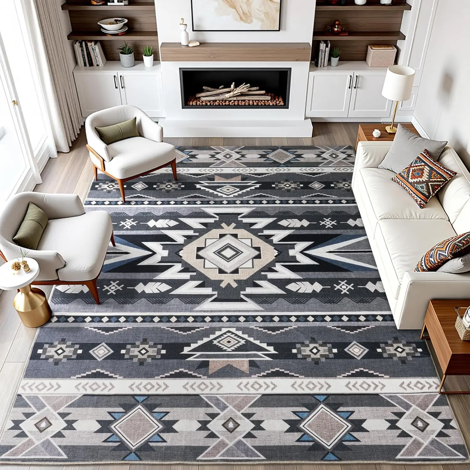 【Back to School】【Moving Season】EIKIONE Western Rustic Aztec Navajo Rug Machine Washable Non-Toxic Soft Anti-Slip Sizes 4x6-8x10 for Bedroom Living Room Nook Waterproof Stain-Resistant Easy Clean Geometric Solid Craftsmanship US Fast Shipping After-Sales s
