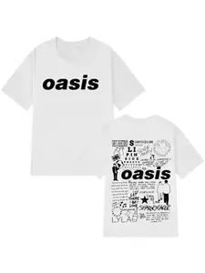 Oasis Band Logo Rock Band T-shirt Men's and Women's Short Sleeves Retro T-shirt Hip Hop Summer Men's and Women's Fashion Trend Loose Large High Quality Top Comfortable and Breathable Round Neck Hoodie Short Sleeves Y2K Street